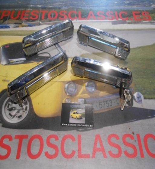 MOS63 JUEGO 4 MANETAS PUERTA SEAT 124, 1430 CROMADAS ANTIGUO STOCK