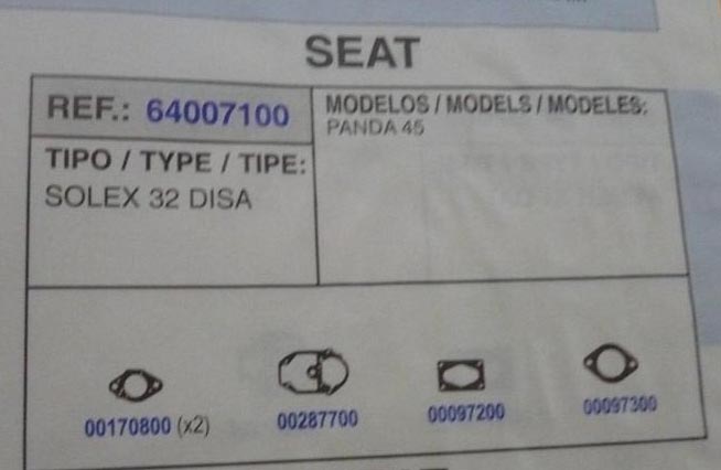 7100 KIT JUNTAS CARBURADOR SOLEX 32 DISA