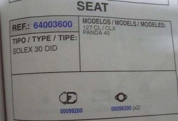 3600 KIT JUNTAS CARBURADOR SOLEX C30 DID/30 DID