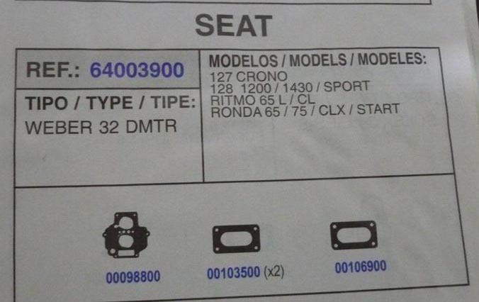 3900 KIT JUNTAS CARBURADOR WEBER 30/32 DMTR (TIPO 2)