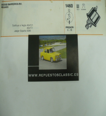 1460 TRANSMISOR ACEITE CAMION PEGASO, DODGE, BARREIROS, RVI PRESIO 0-10 ROSCA 10x1