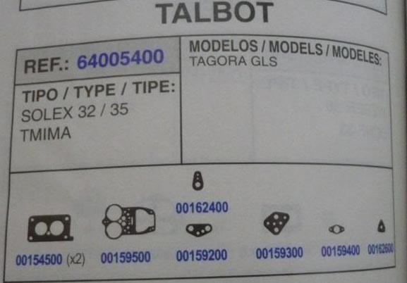 5400 KIT JUNTAS CARBURADOR SOLEX 32-35 TMIMA