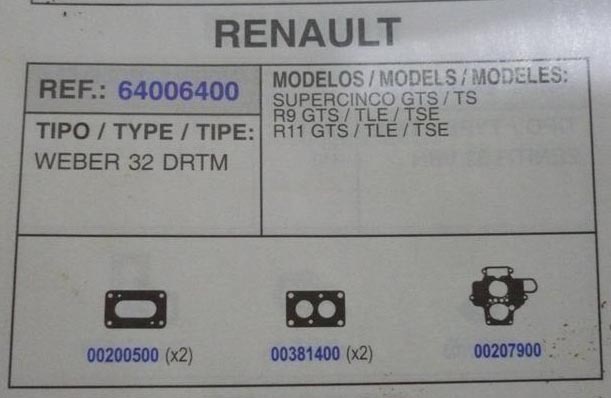 6400 KIT JUNTAS CARBURADOR WEBER 32-34 DRTM