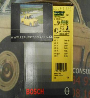 0204113525 KIT FRENO TRASERO BOSCH CITROEN AX II ( ZA ) 1.1 , 1.4