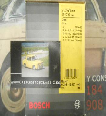 0204113657 KIT FRENO TRASERO BOSCH OPEL CORSA A