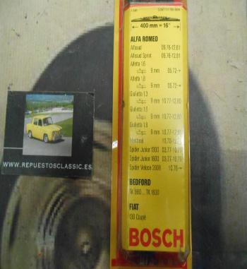 JUEGO ESCOBILLAS LIMPIAPARABRISAS  400mm BOSCH 186 ALFASUD, SPRINT, ALFETTA, GIULIETTA, SPIDER, FIAT 130 COUPE