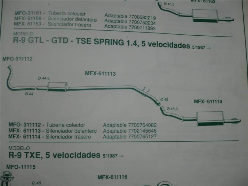 SILENCIOSO INTERMEDIO R-9 GTL, GTD, TSE 1.4 5 VEL  83--> REF 611